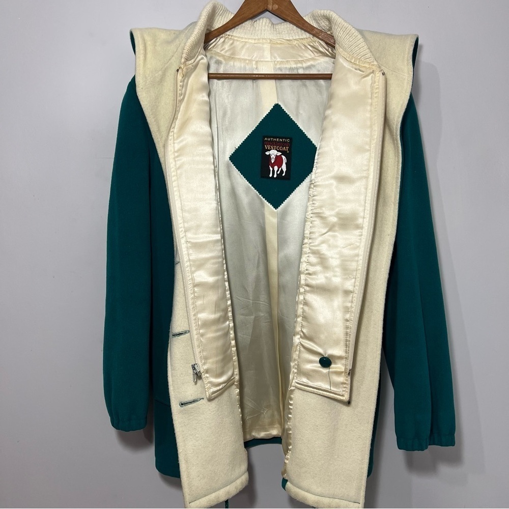 Vintage Green Wool Hooded Jacket Indie Hipster Retro Vest Pea Coat Cottagecore - Picture 9 of 16